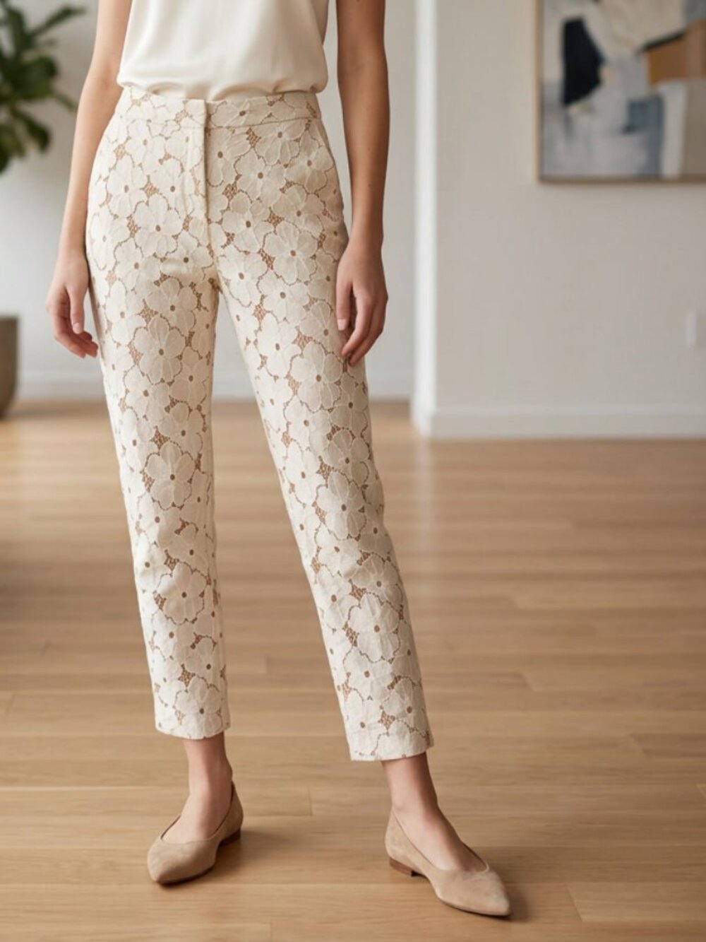 ECI New York Cream Lace Pants Size 8